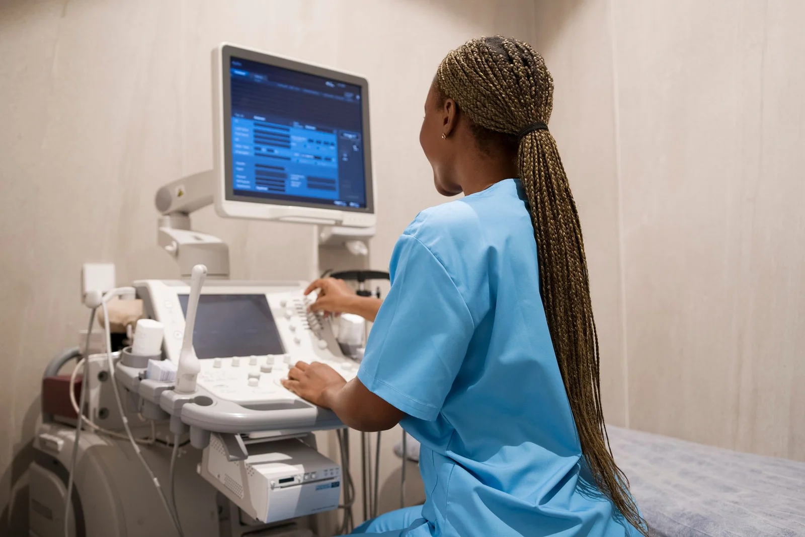 Profissional utilizando equipamento de ultrassom